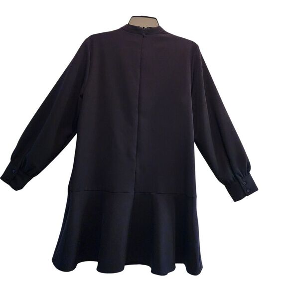 Zara Flare Shift Mini Cocktail Dress Women's Size M Black Long Sleeve Polyester - Picture 3 of 11